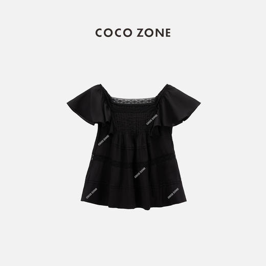 COCO ZONE夏季轻薄设计感拼接镂空衬衫纯色简约方领上衣CC1B1053 商品图0