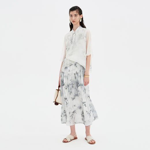 SELFWHO涤棉混纺新中式半身裙2024夏国风清新典雅设计感舒适裙子 商品图3