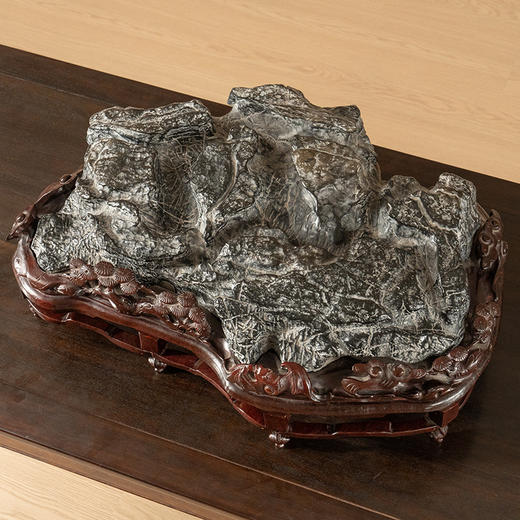 清 灵璧石文房赏石（红木座) 商品图2