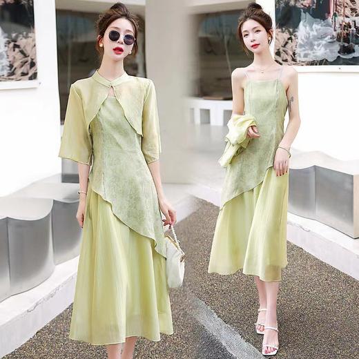 AHM-8837中国风气质连衣裙两件套夏季复古禅意改良优雅年轻旗袍套装 商品图2