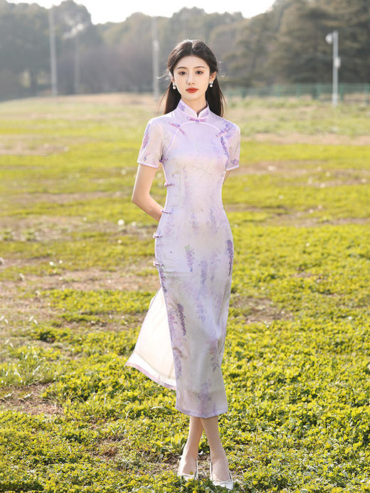 紫色旗袍高级感年轻款双襟新式长款LSB1980 商品图1