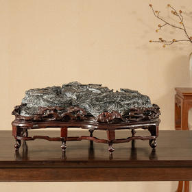 清 灵璧石文房赏石（红木座)