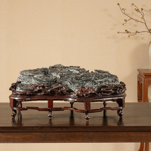 清 灵璧石文房赏石（红木座) 商品图0