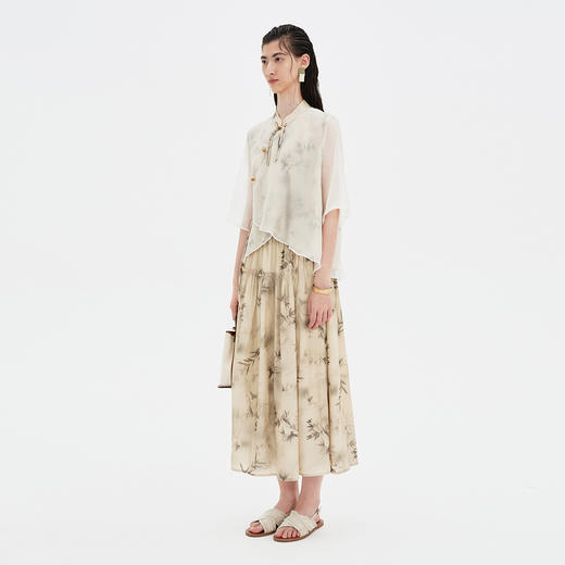 SELFWHO涤棉混纺新中式半身裙2024夏国风清新典雅设计感舒适裙子 商品图2