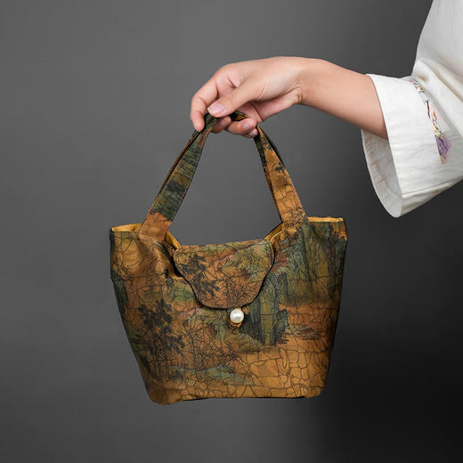 暗香疏影 千里江山茶事包 多功能手提旅行便携茶具收纳包加厚加棉带隔层布袋 商品图0