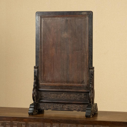 清 紫檀镶绿石雕夔龙纹插屏 商品图1