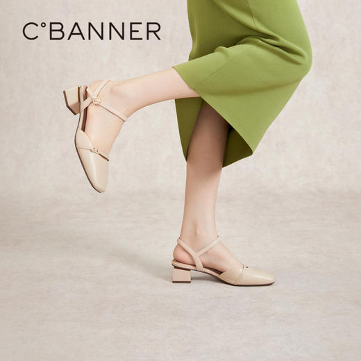 千百度包头凉鞋女夏季粗中跟后空绝美配裙子凉鞋A24249775 商品图2