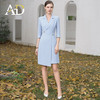 AD天蓝色通勤西装连衣裙女2024新款七分袖交叉腰带职业西服裙收腰 商品缩略图0
