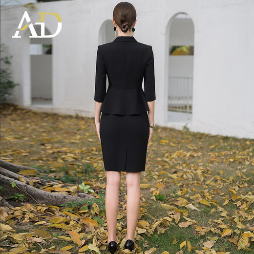 AD酒店前台工装套装女夏季中袖工作服黑色小香风西装套裙修身显瘦 商品图4