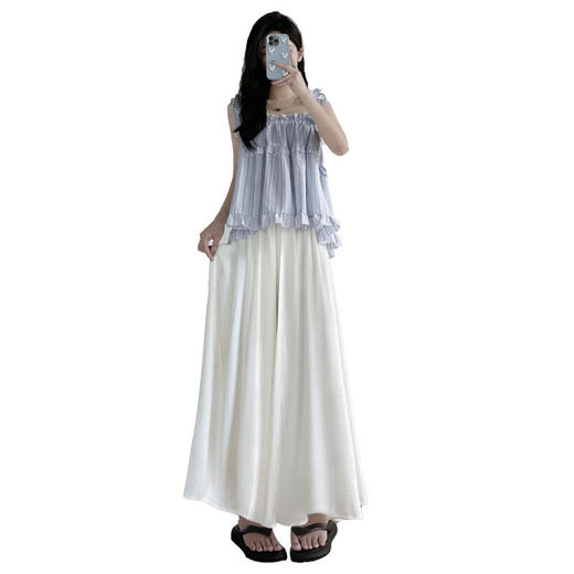 「三色可选！夏日褶皱半身裙」白色裙裤女夏天薄款冰丝小个子飘飘百褶a字半身裙高腰垂感阔腿裤下装 商品图4