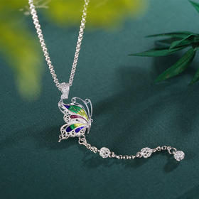 子佩集S990银【庄周一梦】套链项链【MXTL018】纯银花丝珐琅彩蝴蝶2404