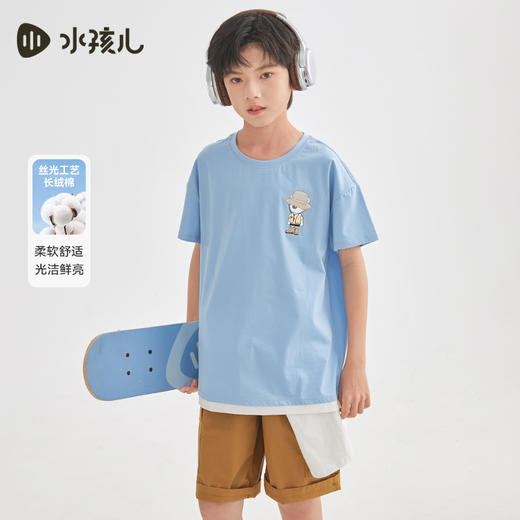 水孩儿童装夏季新款儿童短袖男童透气舒适圆领衫女童时尚印花T恤 商品图1