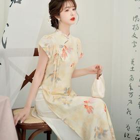 AHM-8817中式改良旗袍复古新款收腰显瘦气质国风印花裙子