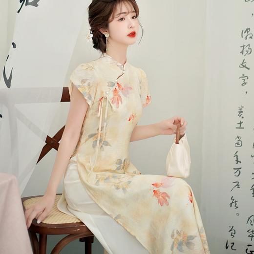 AHM-8817中式改良旗袍复古新款收腰显瘦气质国风印花裙子 商品图0
