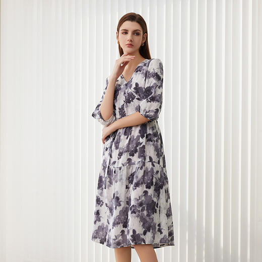 【系带拼接真丝连衣裙】24年春夏新品100%桑蚕丝V领系带连衣裙 商品图2