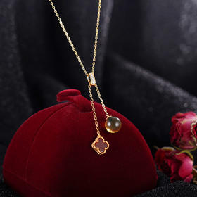 子佩集S925银【晨华】套链项链【DSD936】纯银琥珀镀金蓝珀2404