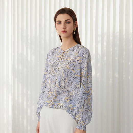 【桑蚕丝印花上衣】24年春夏新品女士100%桑蚕丝超薄真丝上衣 商品图1