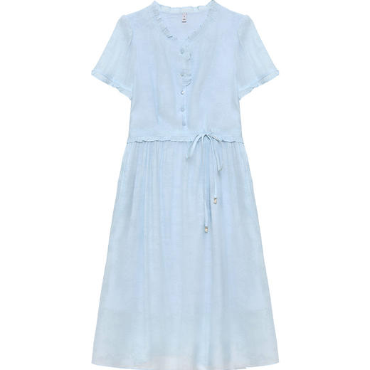 QYMLRX-SL28155-Y简约风连衣裙女2024年新款花边领气质优雅短袖高腰中长款印花裙 商品图4