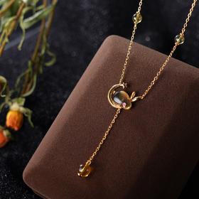 子佩集S925银【星月兔】套链项链【S15】纯银琥珀镀金蓝珀2404