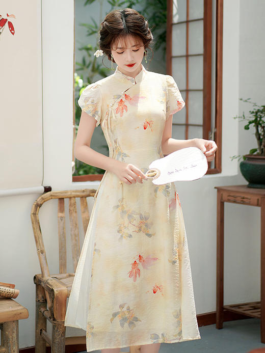 AHM-8817中式改良旗袍复古新款收腰显瘦气质国风印花裙子 商品图6