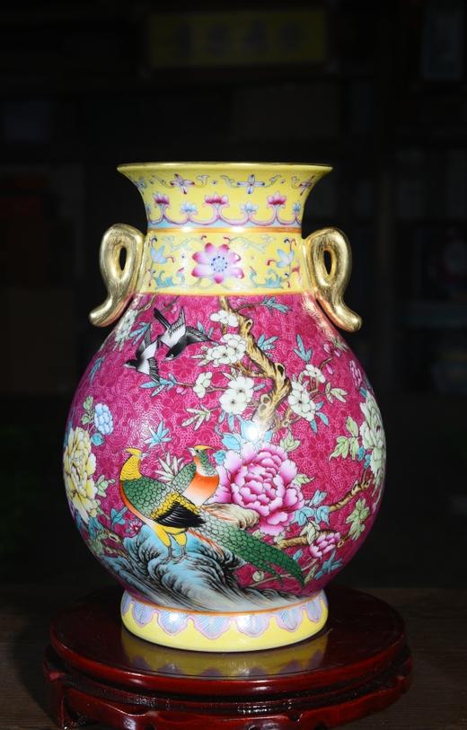 胭脂红锦堂富贵双耳福筒 商品图0