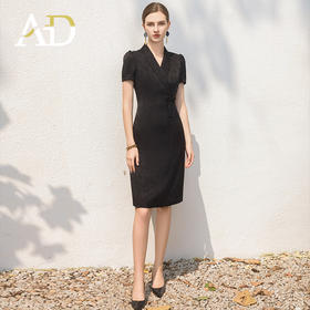 AD新中式女装2024新款黑色连衣裙高端奢华大牌提花盘扣国风西装裙