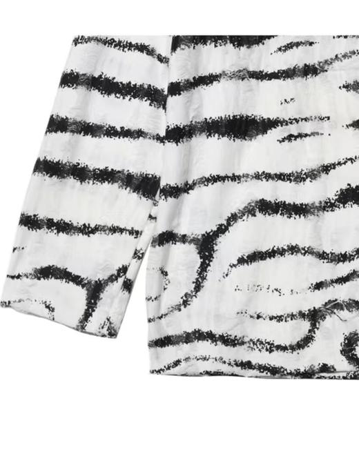 T498新款黑白斑马纹圆领长袖打底衫宽松休闲百搭ins潮流T恤 商品图4