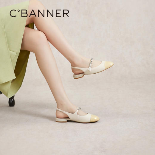 千百度低跟小香风时装凉鞋女款夏季后空包头羊皮凉鞋通勤A24217509 商品图2