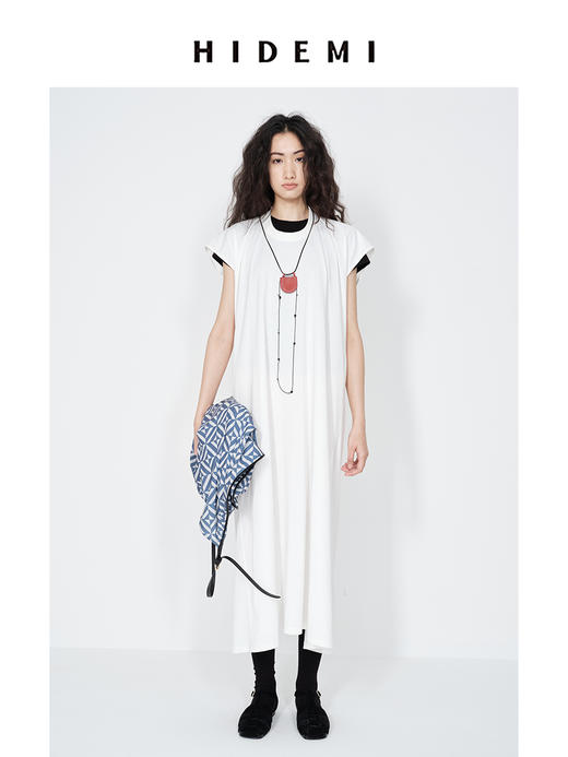 HIDEMI 极简圆领龟背感廓形落肩袖针织t连衣裙休闲感长裙 商品图1