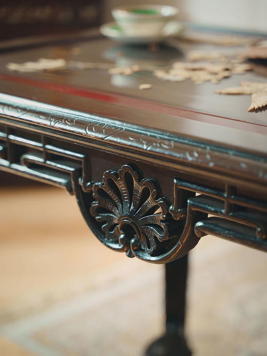 独角鹿西洋古董1860年代法国出品螺钿象牙细木镶嵌木上漆镂空雕刻长桌一张 商品图2