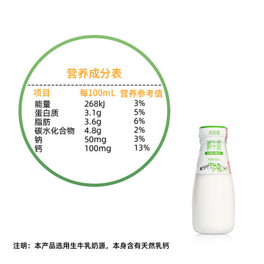 【每日鲜配】美丽健瓶装鲜牛奶195mL（低温鲜奶，月套餐，每日配送） 商品图1