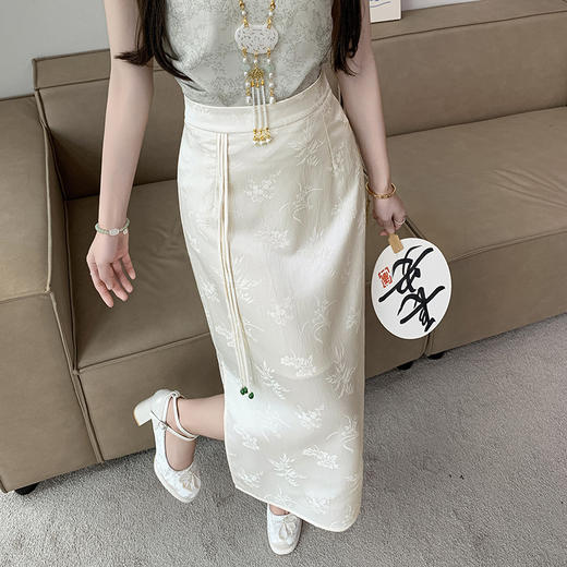 HT-2155新中式国风复古半身裙女显瘦小A摆直筒裙春夏新款中长款半裙 商品图1