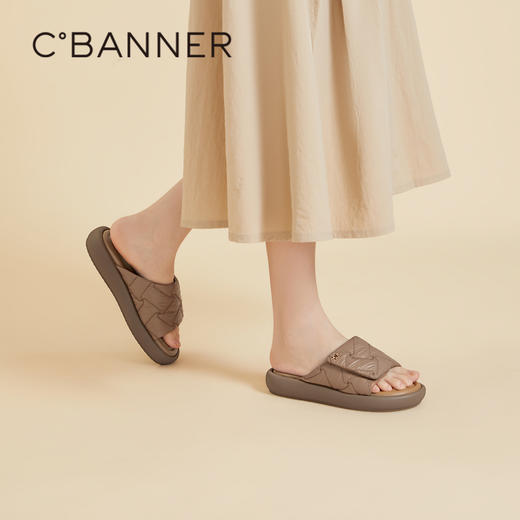 千百度厚底增高凉拖鞋女款夏季魔术贴平底可外穿A24381005 商品图4