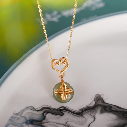 子佩集S925银【芳意】青玉套链项链【WSB7677】纯银古法银镀金2404 商品图2