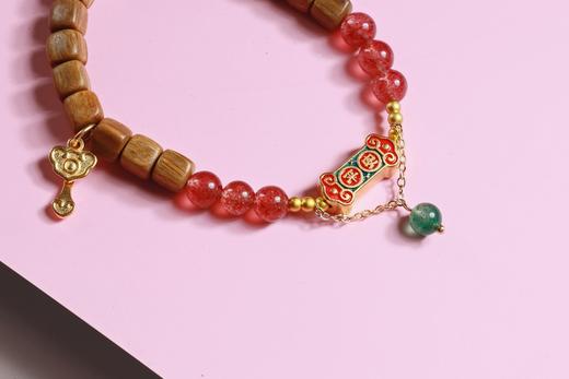 LT0015°绿檀四方来财珠|粉草莓如意吊坠手链手串 商品图3