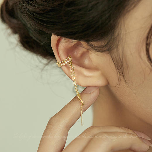 Oflye潮流饰品 双层链条流苏耳骨夹新款小众耳环一体式耳夹独特耳饰女 商品图1