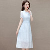 QYMLRX-SL28155-Y简约风连衣裙女2024年新款花边领气质优雅短袖高腰中长款印花裙 商品缩略图1