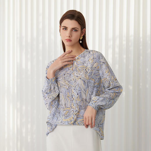【桑蚕丝印花上衣】24年春夏新品女士100%桑蚕丝超薄真丝上衣 商品图3