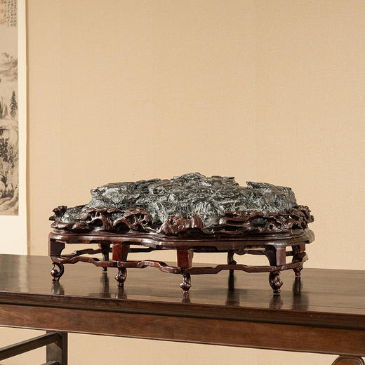 清 灵璧石文房赏石（红木座) 商品图3