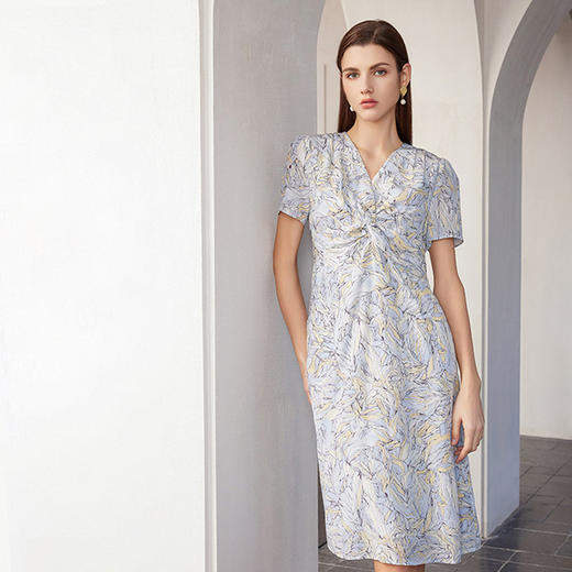 【桑蚕丝中长款连衣裙】24年春夏新品女士新品100%真丝印花连衣裙 商品图3