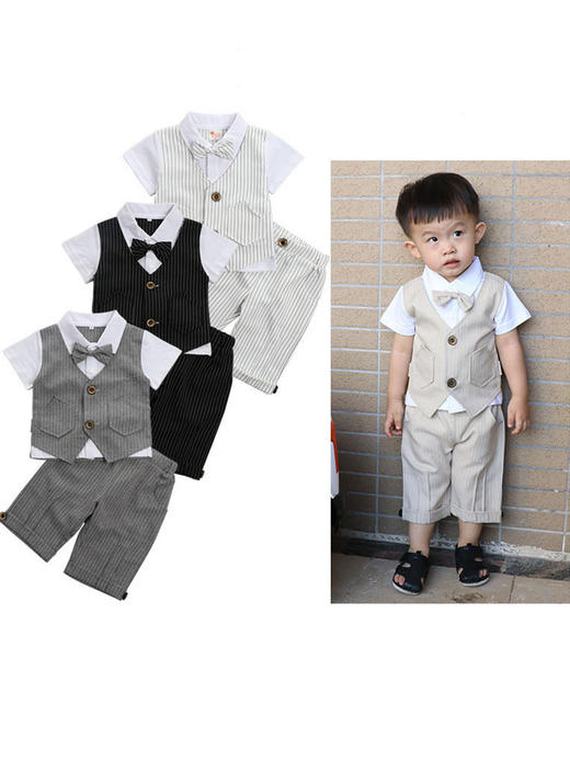 【英伦西服男童2件套】夏装宝宝衣服夏季绅士礼服周岁儿童套装 商品图0