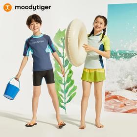 【24年夏新品】moodytiger儿童24夏新水上运动短袖短裤套装防晒拼接弹力泳装32532401