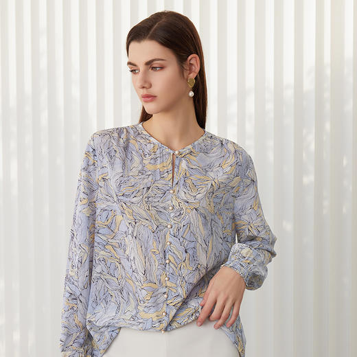 【桑蚕丝印花上衣】24年春夏新品女士100%桑蚕丝超薄真丝上衣 商品图2