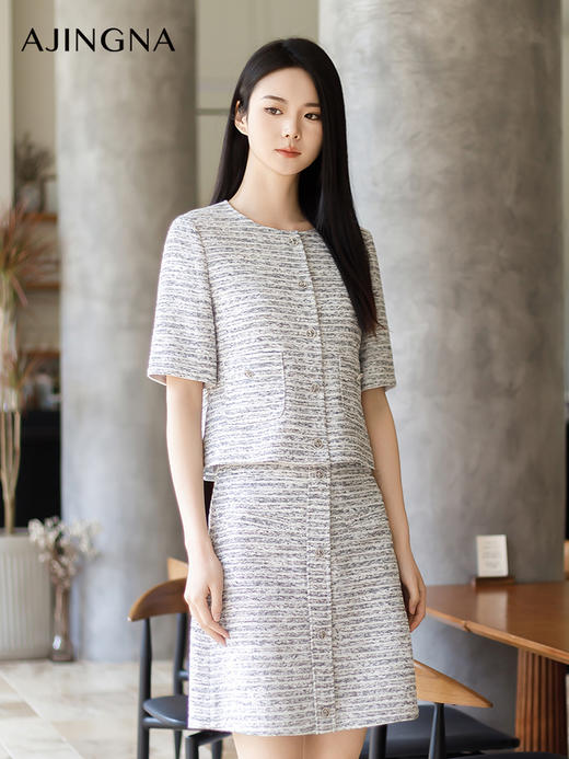 【商场同款】阿菁娜2024夏季新款圆领宽松小香风外套A29X107036 商品图2