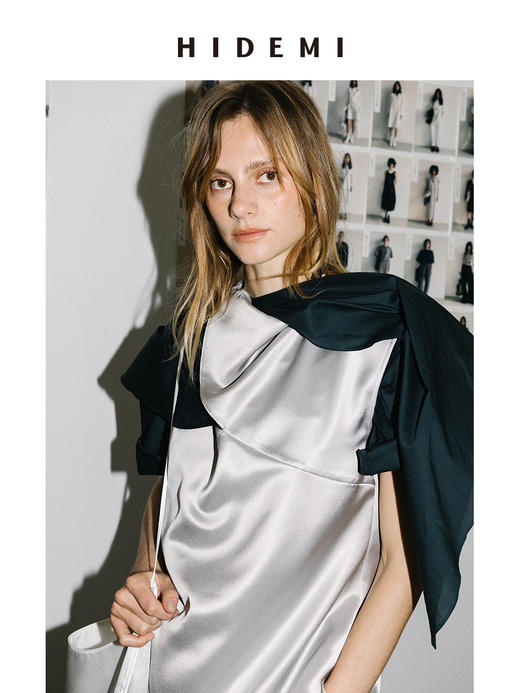 HIDEMI 极简不对称纽扣镂空设计感无袖缎面系列连衣裙/上衣 商品图13