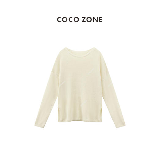 COCO ZONE夏季简约纯色宽松圆领长袖针织衫气质薄款上衣CC2B0688 商品图0