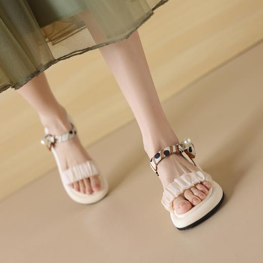 阿么手工女鞋一字带网纱丝带凉鞋夏外穿高级感2025新款软底2.5CM 商品图3