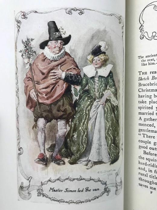 约20世纪早期 华盛顿·欧文《布雷斯布里奇山庄的圣诞节》 C.E.布洛克15幅彩色插图 漆布精装32开 商品图5