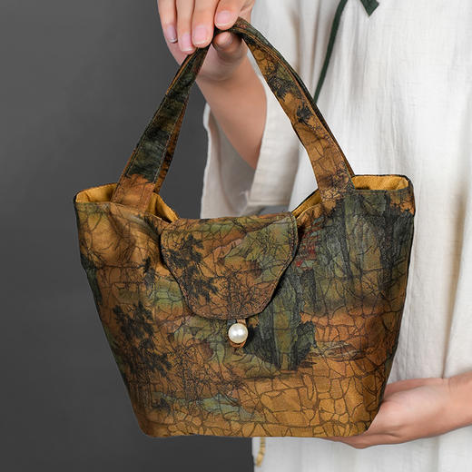 暗香疏影 千里江山茶事包 多功能手提旅行便携茶具收纳包加厚加棉带隔层布袋 商品图6