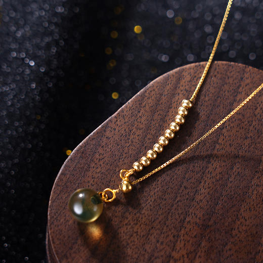 子佩集S925银【影入清波】套链项链【D853】纯银琥珀镀金蓝珀2404 商品图2